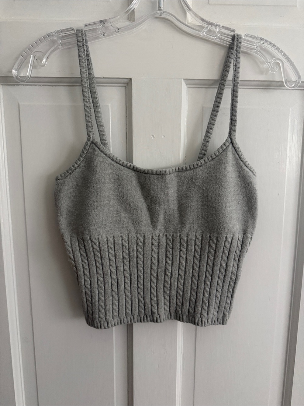 Gray Ribbed Knit Crop Tank Top - Women